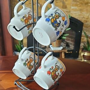 4 "Groovy" MCM Vibrant Floral Japan Mugs, Numbered 31/122